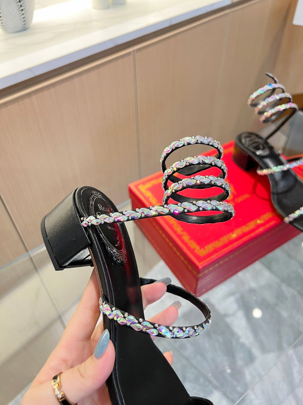 RC Diamond Sandals Black Silk Creole Glass Diamond 341983