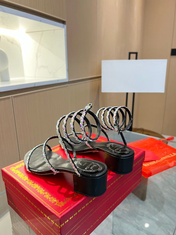 RC Diamond Sandals Black Silk Creole Glass Diamond 341983