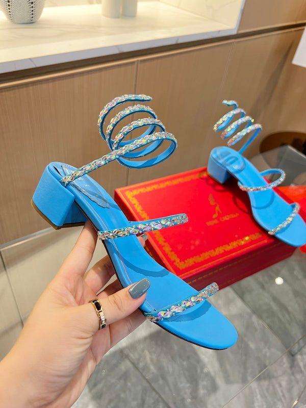 RC Diamond Sandals Blue Silk Creole Glass Diamond 341986