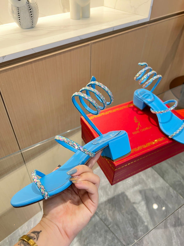 RC Diamond Sandals Blue Silk Creole Glass Diamond 341986