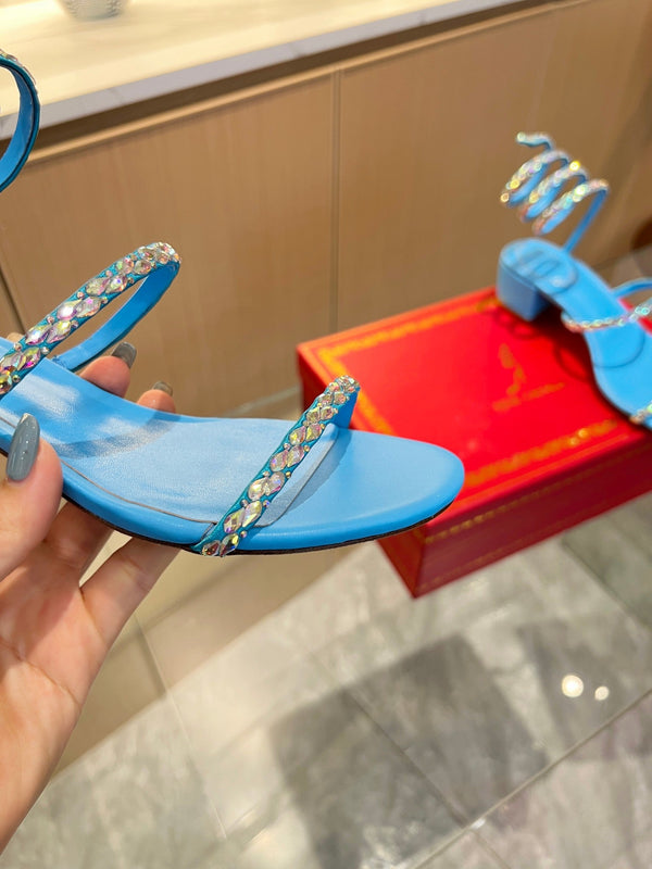 RC Diamond Sandals Blue Silk Creole Glass Diamond 341986