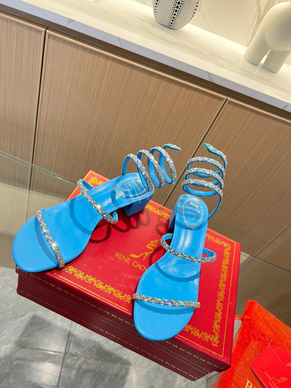 RC Diamond Sandals Blue Silk Creole Glass Diamond 341986