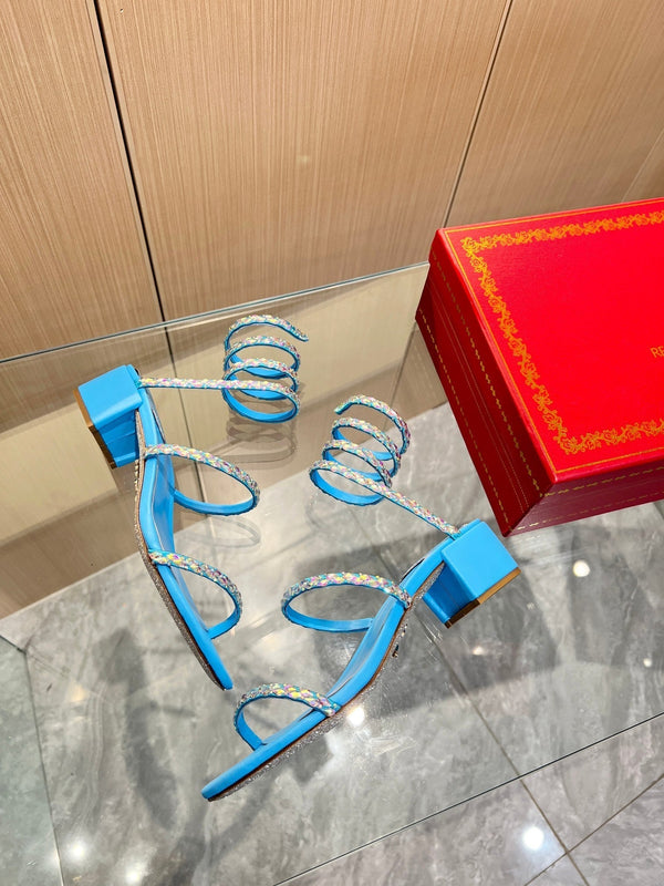 RC Diamond Sandals Blue Silk Creole Glass Diamond 341986