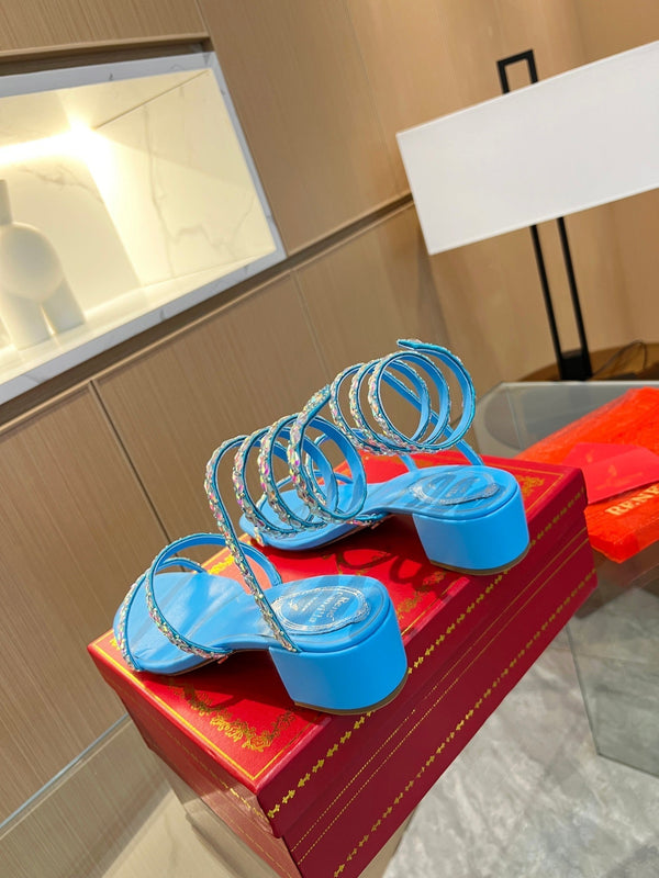 RC Diamond Sandals Blue Silk Creole Glass Diamond 341986