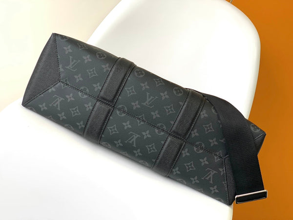 LV The Weekend Tote Bag 43cm Black Monogram Canvas & Taïga Leather