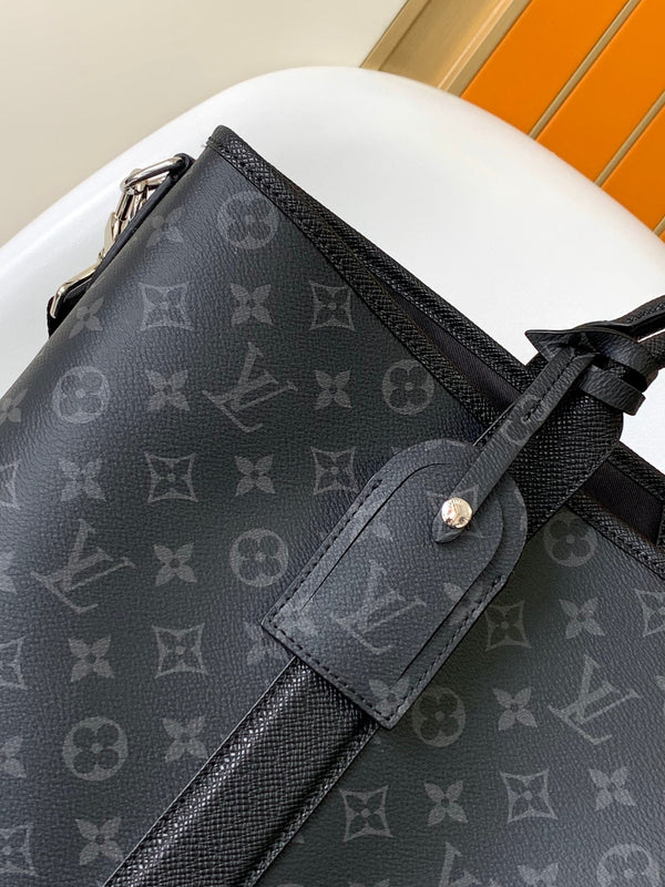 LV The Weekend Tote Bag 43cm Black Monogram Canvas & Taïga Leather