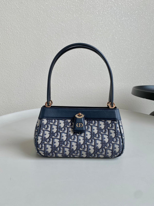 BORSA A MANO MEDIA DA 22 CHIAVI IN JACQUARD OBLIQUO BLU