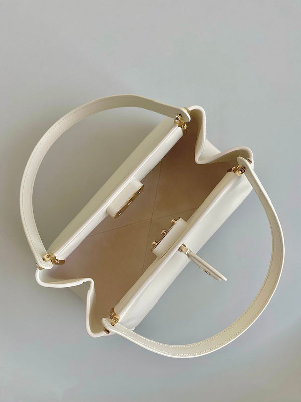 BORSA A MANO MEDIA 22 CHIAVI IN PELLE DI VITELLO BIANCA