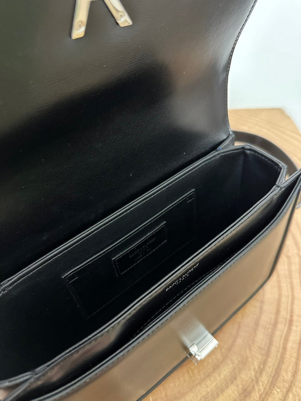 YSL Solferino Small Satchel Bag Black Silver Calfskin 339491