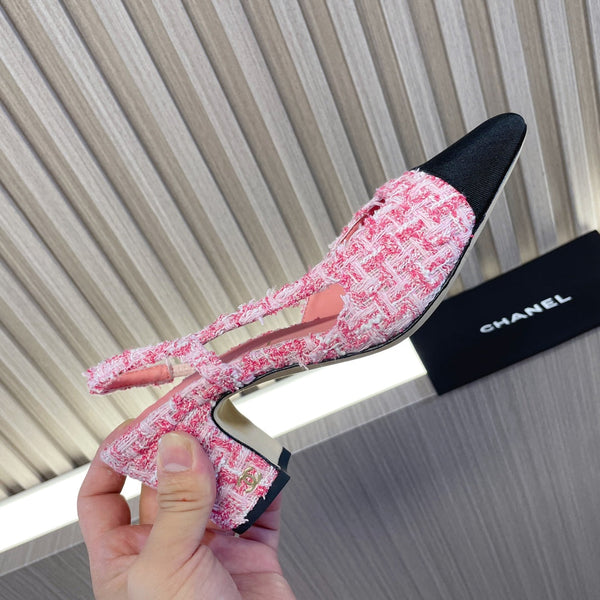 CC Slingbacks Rosa Chiaro Mix Bianco Tweed Nero Grosgrain 399331