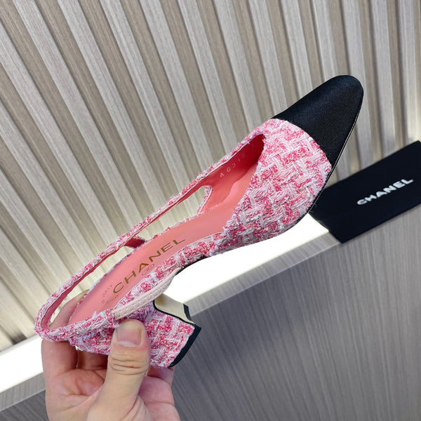 CC Slingbacks Rosa Chiaro Mix Bianco Tweed Nero Grosgrain 399331