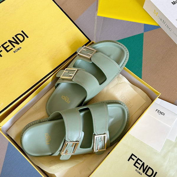 FENDI BAGUETTE DAD SANDALS IN ASH GREY CALFSKIN