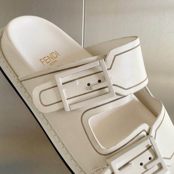 FENDI BAGUETTE DAD SANDALS IN WHITE CALFSKIN