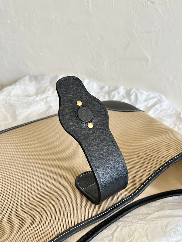 BORSA GRANDE APHRODITE 47 IN TELA BEIGE E PELLE DI VITELLO NERA