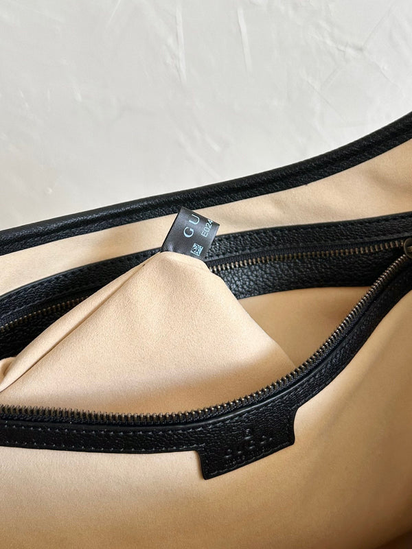 BORSA GRANDE APHRODITE 47 IN TELA BEIGE E PELLE DI VITELLO NERA