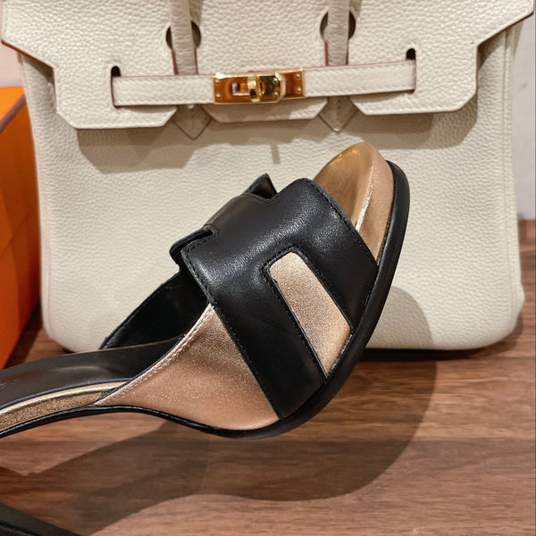 H - CLASSIC SANDAL 125 BLACK MIX METALLIC GOLD LAMBSKIN