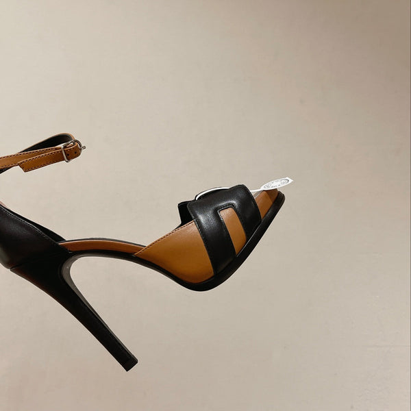 H - CLASSIC SANDAL 125 BLACK MIX CARAMEL LAMBSKIN