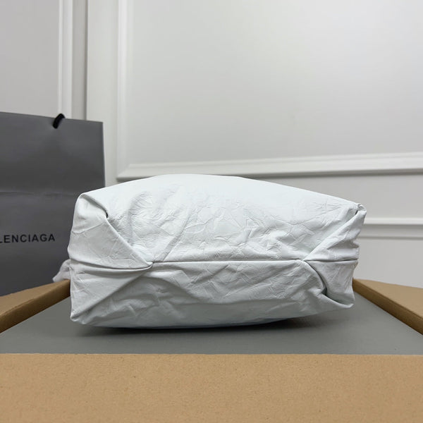 CRUSH SMALL TOTE BAG 27 IN WHITE CRUSHED CALFSKIN SILVER HARDWARE