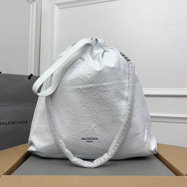 BORSA TOTE CRUSH GRANDE 46 IN PELLE DI VITELLO SCHIACCIATA BIANCA CON FERRAMENTA ARGENTO