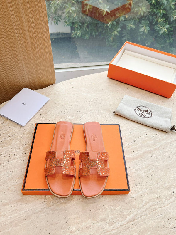 HM 25 Oran Sandal Orange Calfskin Crystal Embellished