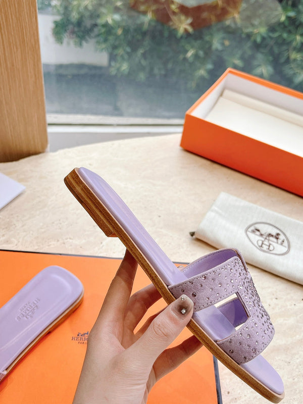 HM 25 Oran Sandal Violet Calfskin Crystal Embellished