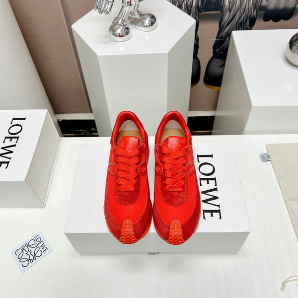 FLOW RUNNER SNEAKER IN RUBY RED SUEDE AND SHEEPSKIN