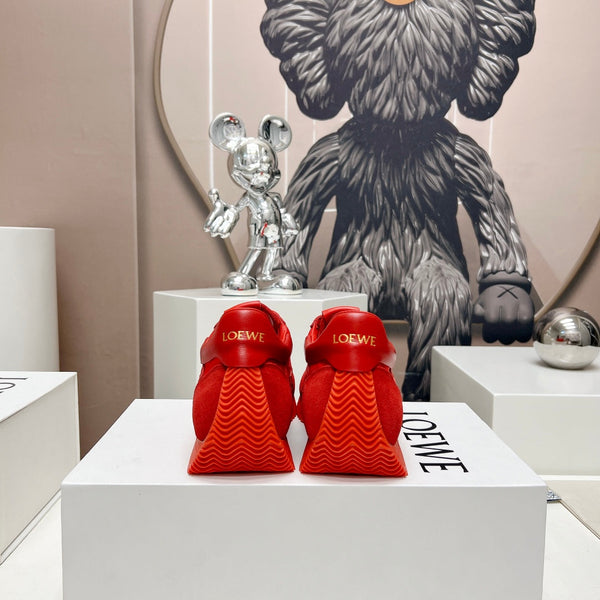 FLOW RUNNER SNEAKER IN RUBY RED SUEDE AND SHEEPSKIN