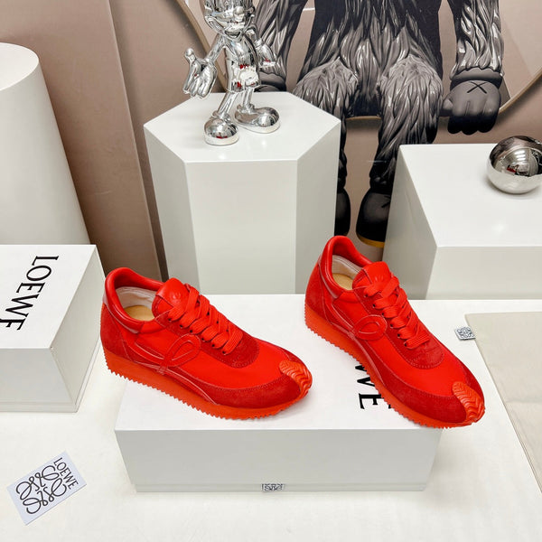 FLOW RUNNER SNEAKER IN RUBY RED SUEDE AND SHEEPSKIN