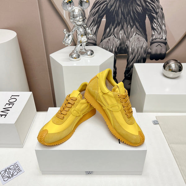 FLOW RUNNER SNEAKER IN SUN YELLOW SUEDE AND SHEEPSKIN