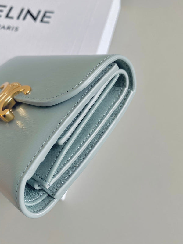 TRIPHOME 10 PORTEFEUILLE TRIPLE VEAU BLEU PASTEL