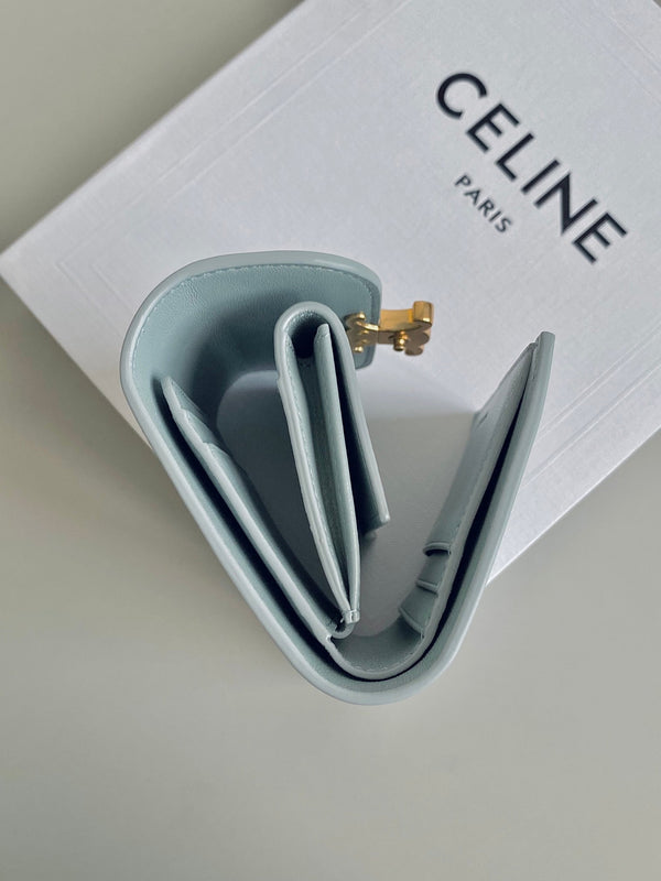 TRIPHOME 10 PORTEFEUILLE TRIPLE VEAU BLEU PASTEL
