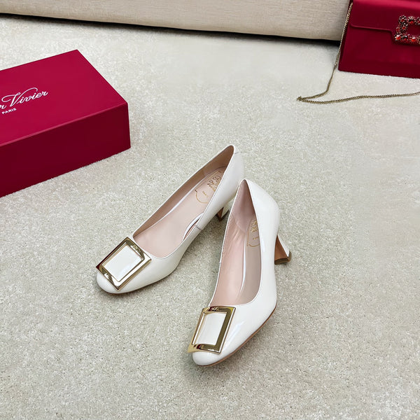Belle Viv Edition Metal Buckle Pumps 65 White Patent Leather