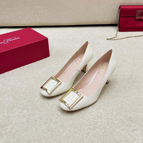 Belle Viv Edition Metal Buckle Pumps 65 White Patent Leather