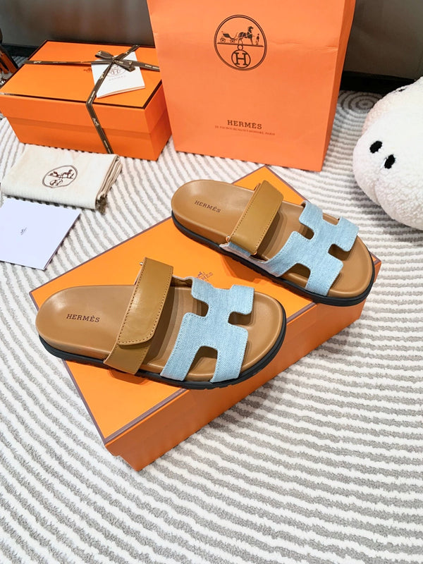 HM Chypre Sandal Cloud Blue Mix Light Brown Lambskin And Denim 963242