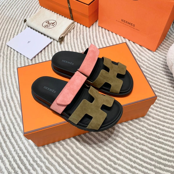 HM Chypre Sandal Moss Green Brown Mix Coral Pink Suede 963244