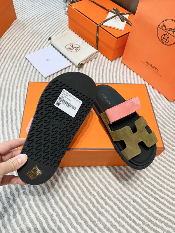 HM Chypre Sandal Moss Green Brown Mix Coral Pink Suede 963244