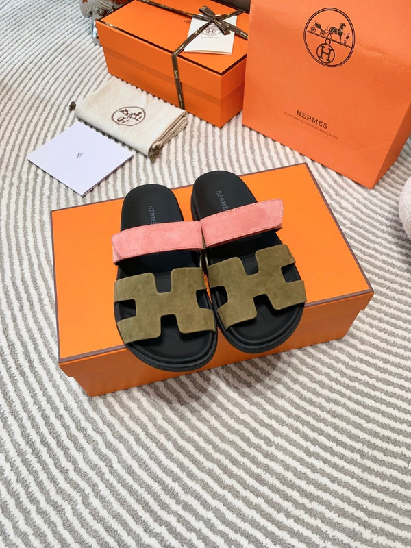 HM Chypre Sandal Moss Green Brown Mix Coral Pink Suede 963244