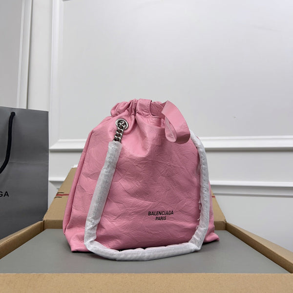 BORSA TOTE PICCOLA CRUSH 27 IN PELLE DI VITELLO SCHIACCIATA ROSA CON FERRAMENTA IN ARGENTO