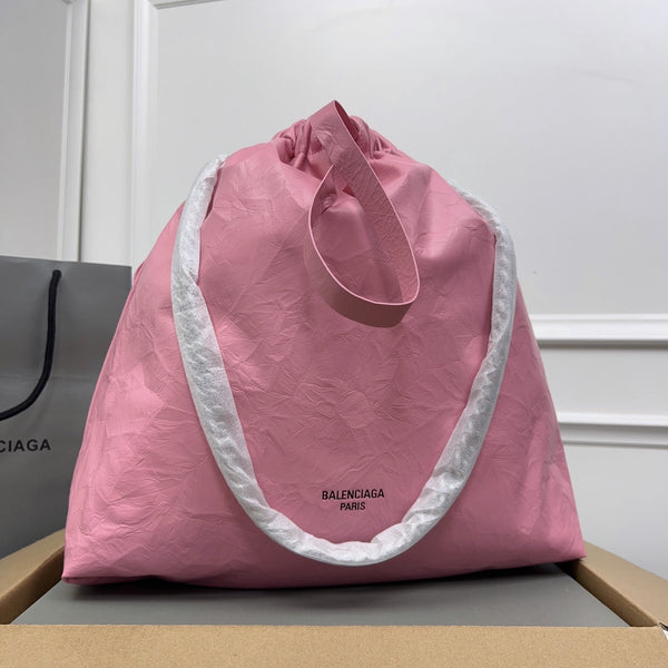 BORSA TOTE CRUSH GRANDE 46 IN PELLE DI VITELLO SCHIACCIATA ROSA CON FERRAMENTA IN ARGENTO