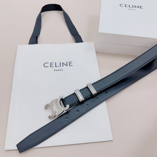 CEL Silver Buckle Belt 25mm Black Calfskin 176705