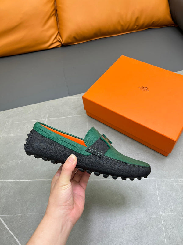 MOCASSINO HM H-LOGO IN PELLE DI VITELLO VERDE PINO E NERA