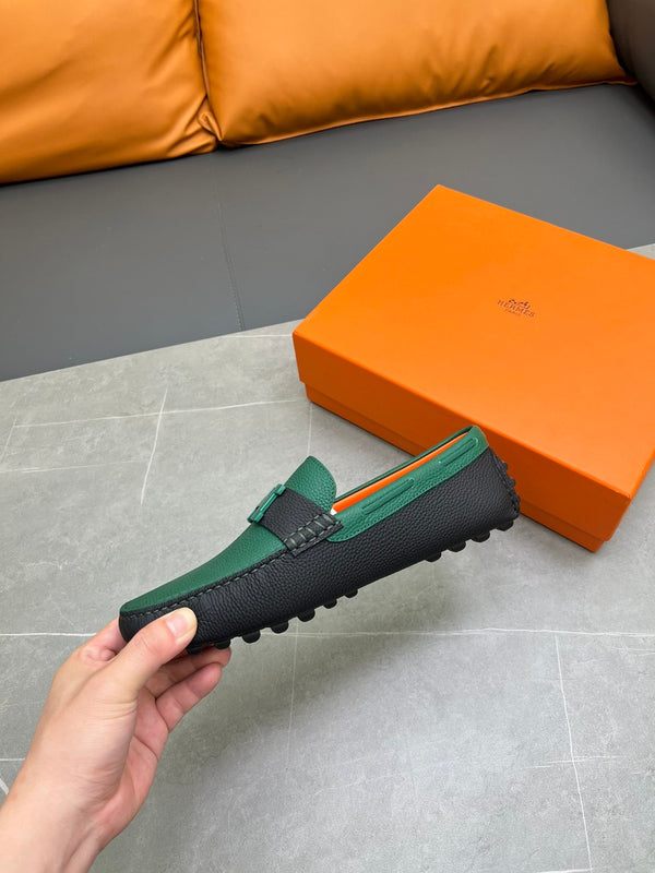 MOCASSINO HM H-LOGO IN PELLE DI VITELLO VERDE PINO E NERA