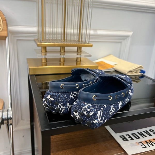 LV GLORIA FLAT LOAFER DENIM FLORAL FABRIC DARK BLUE