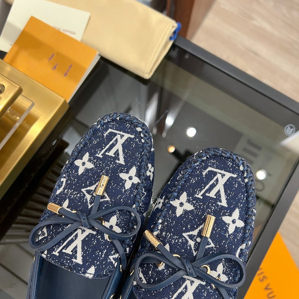 LV GLORIA FLAT LOAFER DENIM FLORAL FABRIC DARK BLUE