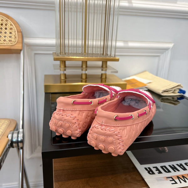 LV GLORIA FLAT LOAFER LOGO STAMPING WHITE PINK