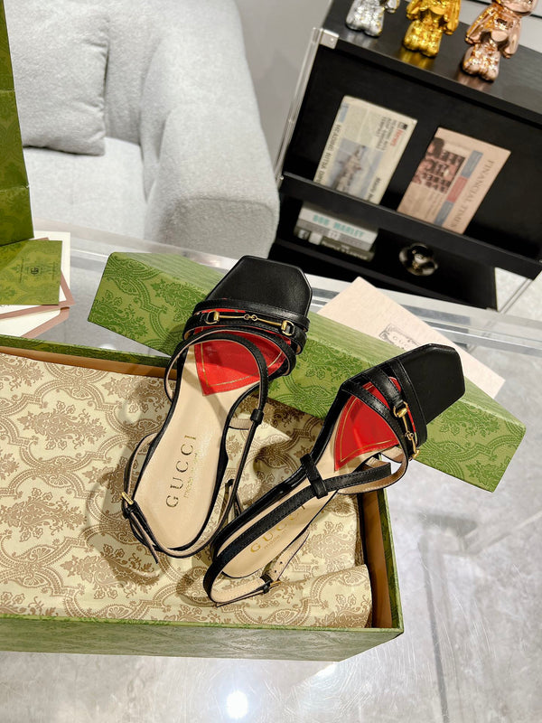 GG CLASSIC STRAPPY HEEL SANDAL BLACK CALFSKIN