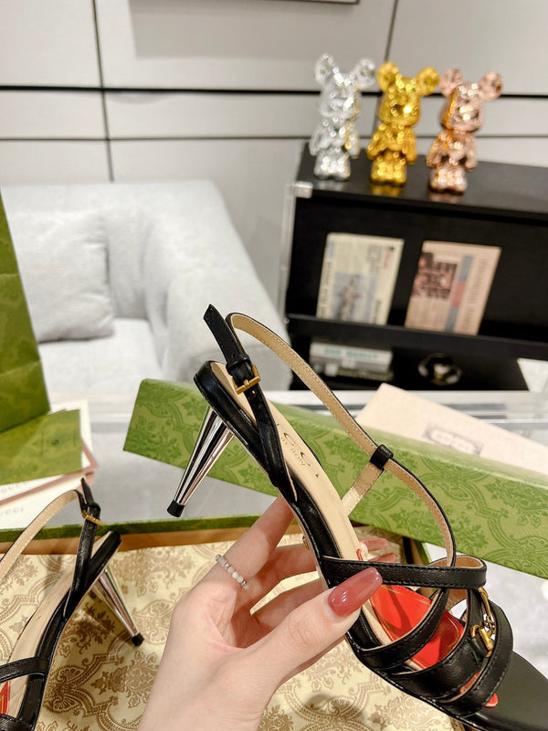 GG CLASSIC STRAPPY HEEL SANDAL BLACK CALFSKIN