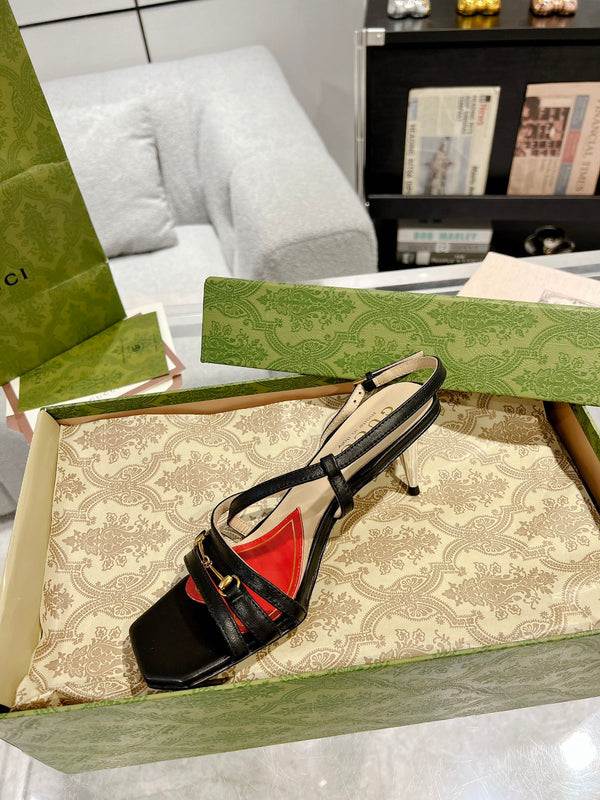 GG CLASSIC STRAPPY HEEL SANDAL BLACK CALFSKIN