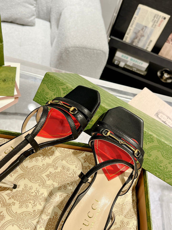 GG CLASSIC STRAPPY HEEL SANDAL BLACK CALFSKIN