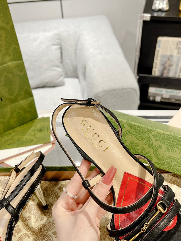 GG CLASSIC STRAPPY HEEL SANDAL BLACK CALFSKIN
